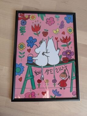 "You Are Silly" Moomin Snorkmaiden & Little My Print In Black Frame 20x30cm